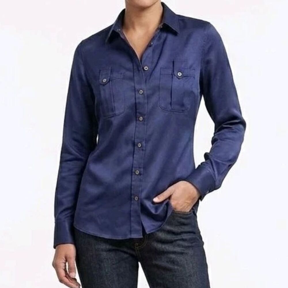 Papaya Purple Button Down Shirt Blouse Long Sleeve Utility M Career Indie Basic